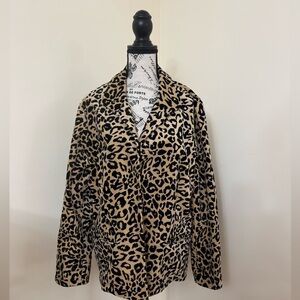 Women’s Chicos Size 3 (16) Black tan Leopard Velvet Blazer Excellent Open Front